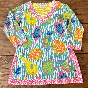 Gretchen Scott Designs‎ One Fish Two Fish Ocean 100% Cotton V Neck Tunic Popover